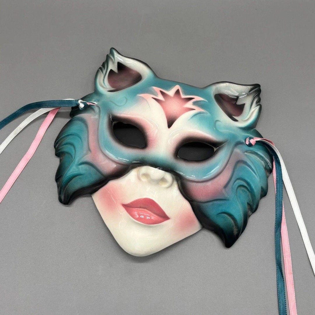 About Face Clay Art Cat Mask 1988 Ceramic Retro Wall Decor San