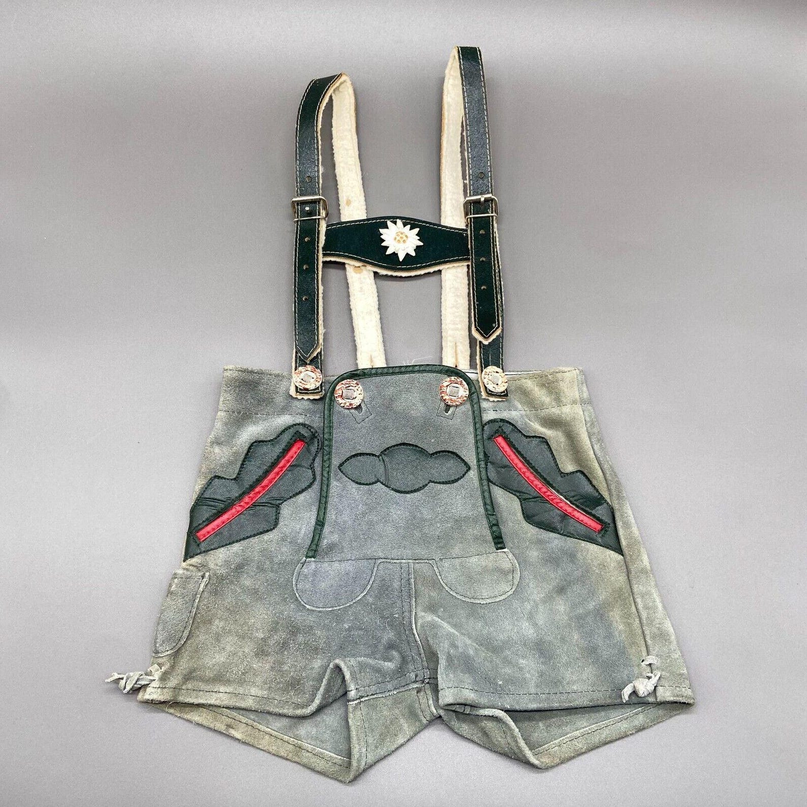 Vintage Boys Lederhosen Overalls Suede Leather German Swiss Shorts EU 92 US 2T