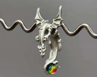 Pendientes de dragón de peltre vintage de Fable, chaqueta gótica de fantasía de los años 90, bola de cristal