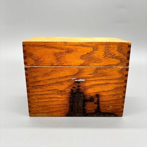 Globe Wernicke Eiche Karte File Box 3x5 Dovetail Vintage Karteikasten Bibliothek USA
