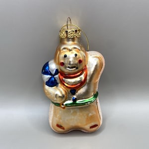 Vintage Mercury Glass Hand Blown Gingerbread Man w/Candy Christmas Ornament