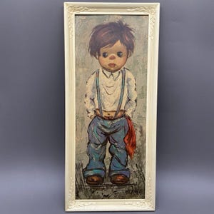 Lámina artística vintage de Álvaro Big Eye Sad Boy enmarcada de 9,5 x 21,5 cm, decoración de pared de mediados de siglo
