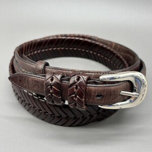 Vintage Braided Leather Belt, Brass Buckle handcrafted in Spain |Size 36 Unisex Vintage Machine by Bassico Leather Belt Braided Details  main image 3
