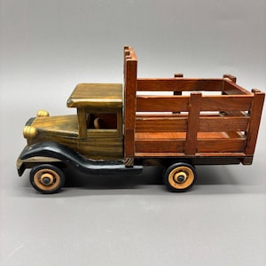 Vintage Handmade Wooden Flatbed Truck Toy Rustic Folk Art 10&quot; Farmhouse Decor