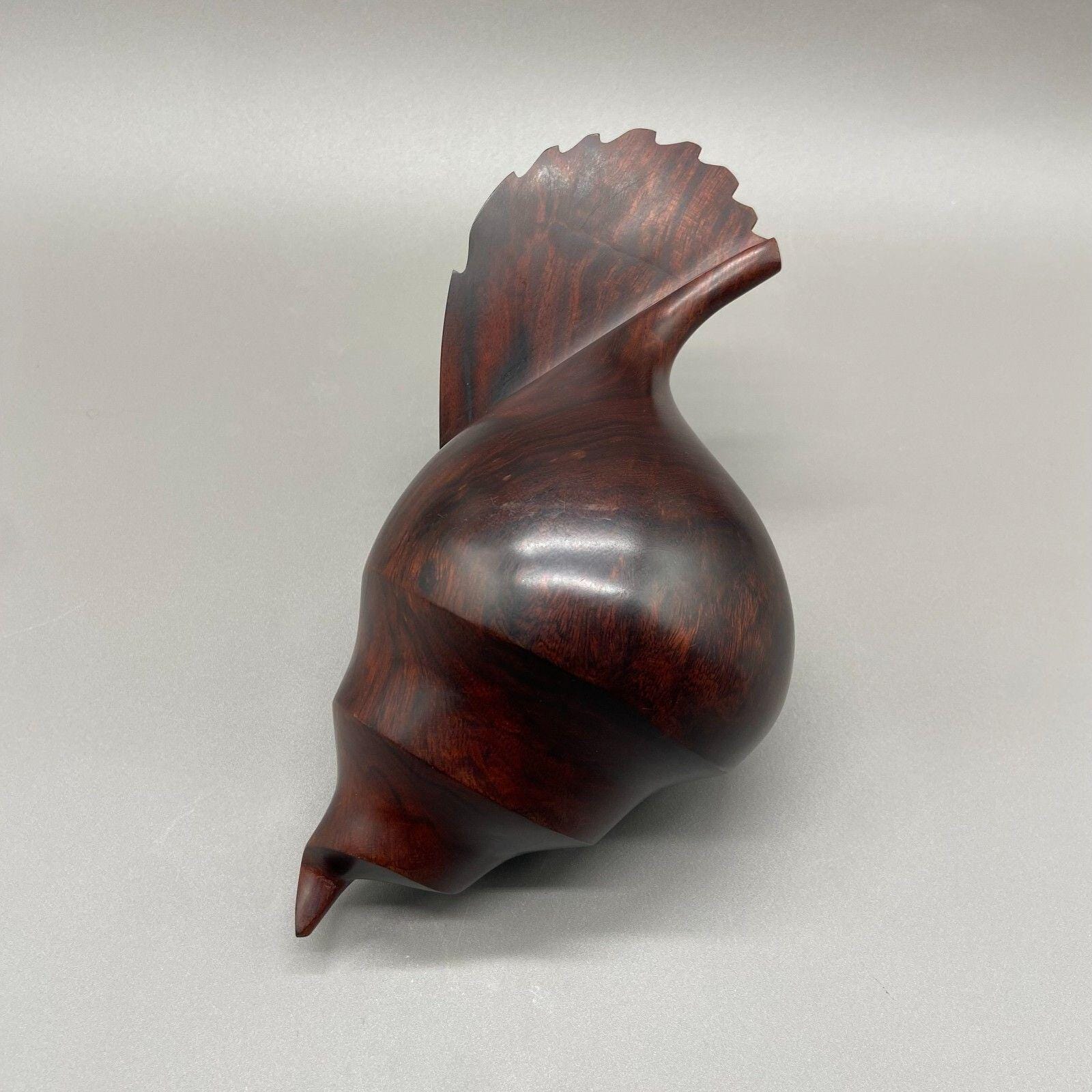 Vintage Hand Carved Ironwood Conch Shell Sculpture Coastal Nautical Ocean Decor