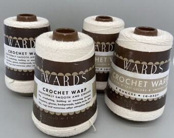 Vintage WARDS Crochet Warp: Lot of 4, 8 oz Spools Thread Montgomery Ward NOS