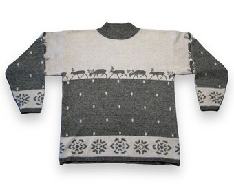 Vintage Jantzen Women’s Sweater Winter Christmas Snowflakes / Deer Gray Size M