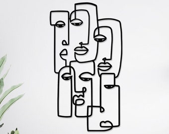 Arte de metal con líneas de rostros de Picasso, arte mural de Picasso, decoración de pared de metal, arte mural moderno, regalo para ella, regalo para él, decoración única, natividad