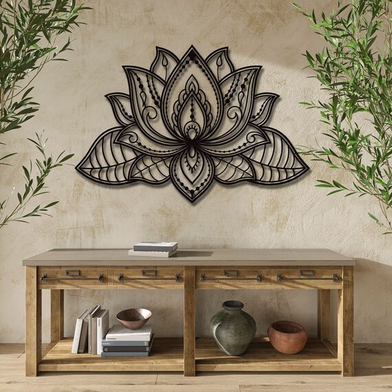 Deco Parete Mandala In Metallo - Fiore Di Loto Elegante Per Casa E Ufficio, Interno Ed Esterno
