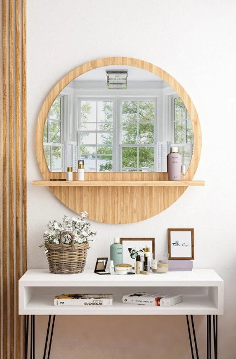 Circle Mirror With Floating Shelf Round Mirror With Shelf Etsy