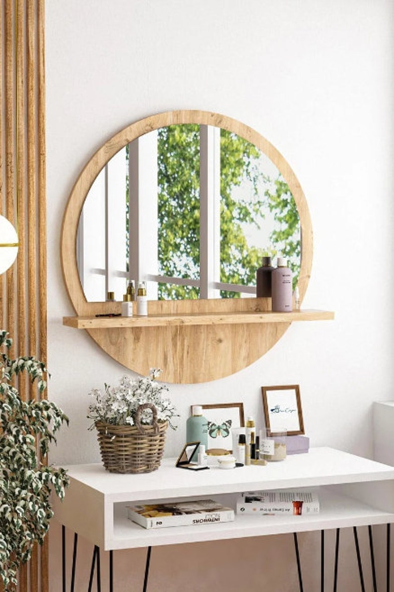 Circle Mirror With Floating Shelf Round Mirror With Shelf Etsy