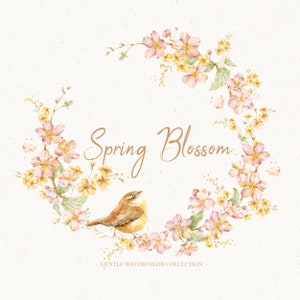 Acquerello Primavera Fiore Acquerello Fiore di melo Ramoscelli in fiore Clipart di primavera Bouquet floreale Design di nozze Grafica floreale stampabile set