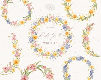 Watercolor Daffodil & Tulip Wreath Clipart: Spring Floral PNG, Commercial Use