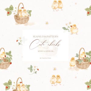 Aquarelle transparente motif fraise avec poussin jaune, papier numérique pour chambre d'enfant d'été, fond floral sans couture Cottagecore, scrapbooking