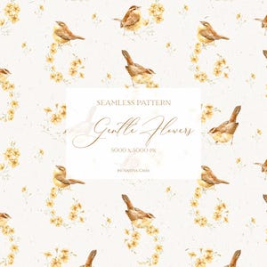 Aquarelle motif floral jaune et oiseaux, papier de scrapbooking png, projets de bricolage de printemps, arrière-plan numérique, clipart motif Pâques