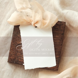 Boho Gift Tag Mockup, Mockup di tag vuoto per bomboniere, Modello PSD per tag rettangolare, Download immediato, Mockup di oggetto intelligente