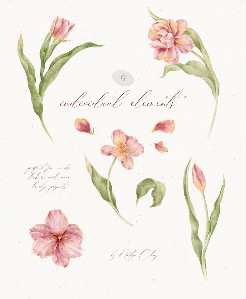 Watercolor Tulips Clipart, Tulips Wreath Png, Pink Tulips Png, Spring