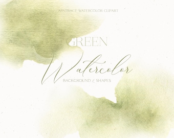 Green Watercolor Clipart: Abstract Backgrounds & Shapes (PNG Digital Download)