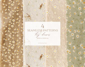 Watercolor Floral Patterns, Watercolor Tiny Daisies, Flowers Daisies,  Scrapbooking Digital Paper, Seamless Patterns, Digital Background