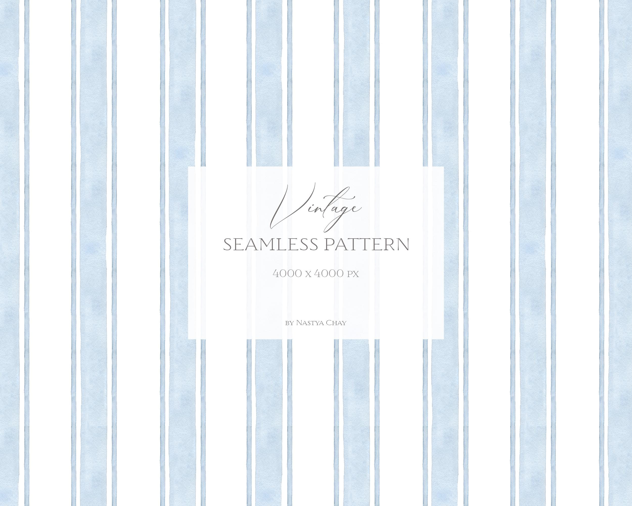 Watercolor Blue Stripes Seamless Pattern: Vintage Style (PNG Digital ...