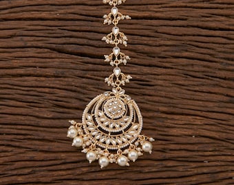 White Pearl Kundan Indo Western Chand Tikka With Gold Plating