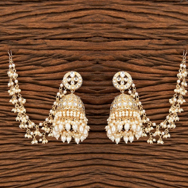 Bahubali Gold Pearl Polki kundan Indo Western Jhumki With Gold Plating, IndianPolki jhumka earring, Pakistani earrings, Punjabi earrings