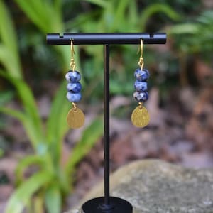 Sodalite Gemstone Earrings with Gold and Brass Metal
