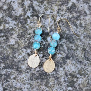 Aqua Terra Jasper Gemstone Earrings with Gold and Brass Metal