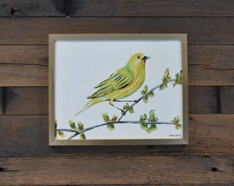 キイロアメリカムシクイの水彩画 – 鳥の壁アート - Etsy 日本