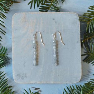 Labradorite Gemstone Earrings with Silver Metal