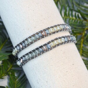 Carla 2 Wrap Leather Bracelet w/ glass beads and gray leather