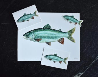 Lake Trout Fish Watercolor Prints, 4x6 and 11x14