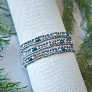 Grace 3 Wrap Leather Bracelet w/ glass beads and gray leather