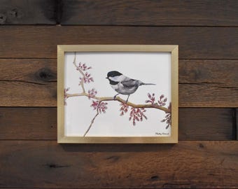 Chickadee Wild Bird 8x10 Watercolor Print