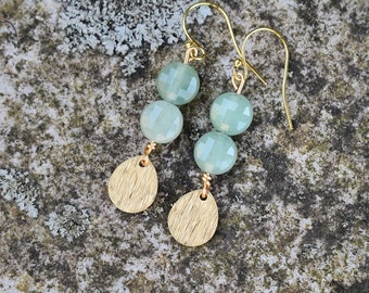 Aventurine Gemstone Earrings with Gold and Brass Metal