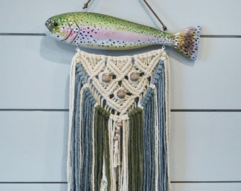 Rainbow Trout Fish Macrame Wall Hanging