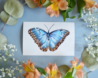 Blue Morpho Butterfly 4x6 Watercolor Print