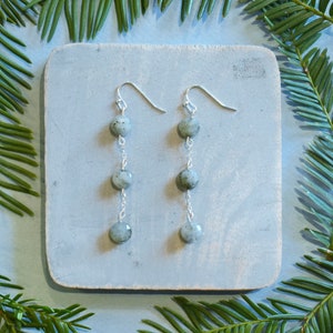 Labradorite Gemstone Drop Earrings with Silver Metal