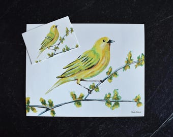キイロアメリカムシクイの水彩画 – 鳥の壁アート - Etsy 日本
