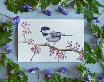 Chickadee Wild Bird 4x6 Watercolor Print