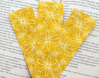 Yellow and White Flower Bookmark, Laminated Bookmark, Art Bookmark