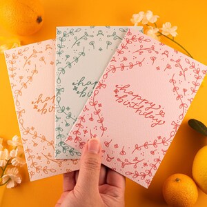 Cartão de Feliz Aniversário - 5x7 Ilustrações Bonitas de Flores e Plantas, Em Branco por Dentro, Papel para Aquarela