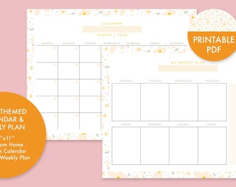 Daisy Themed Blank Monthly AND Weekly Calendar, Printable PDF, Blank Calendar, Blank Weekly Plan, 8.5"x11"