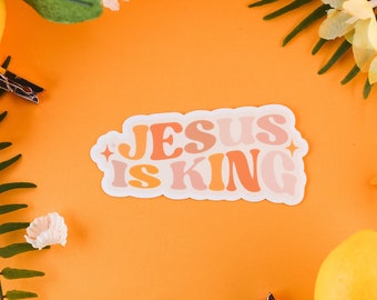 Jesus Is King Sticker, Faith, Christian, Retro
