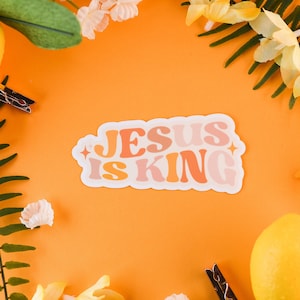 Pegatina Jesús es el rey, fe, cristiano, retro