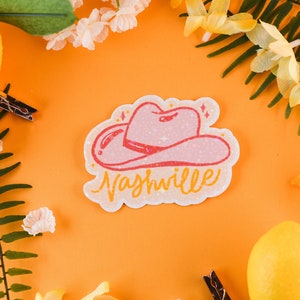 Holographic Nashville Sticker, Pink Cowboy Hat, Cowgirl, Tennessee, Travel