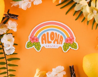 Aloha Sticker, Hawaii Sticker, Rainbow Sticker, Tropical Sticker, Travel