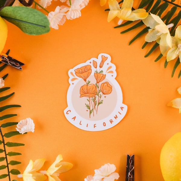 California Sticker, California Poppy Sticker, Flower Sticker, California