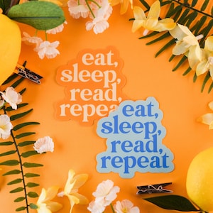 Eat Sleep Read Répétez l'autocollant, l'autocollant de lecture, l'autocollant de livre