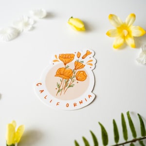 California Poppy Sticker, Floral Art, Laptop, Water Bottle